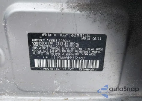 2014 Subaru Impreza 2.0I из США, поврежденный, VIN JF1GPAA65E8318780